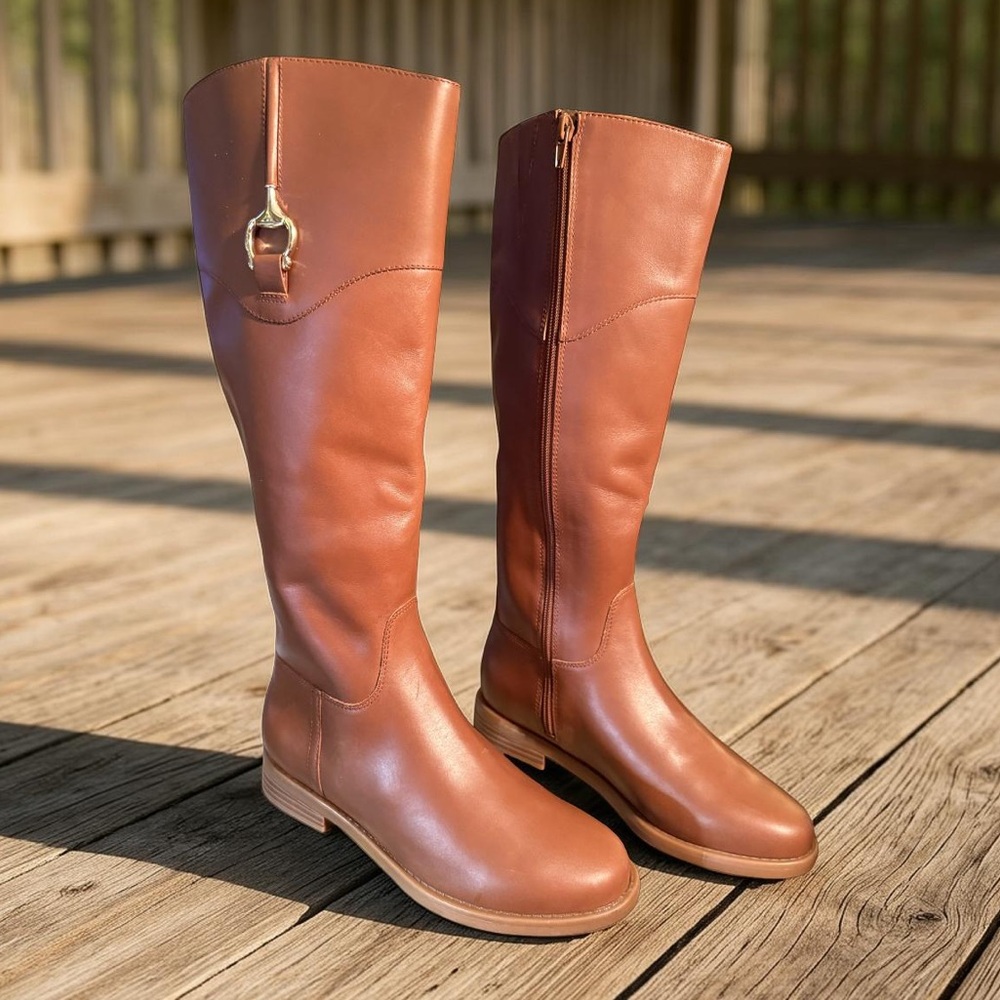 Giani Bernini NWT Sz 6.5 Brown Leather Equestrian Style Knee High Boots (SH191)